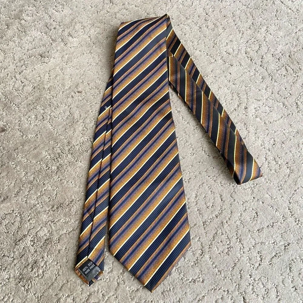 Giorgio Armani Copper and Blue Stripe Handmade 100% Silk Tie